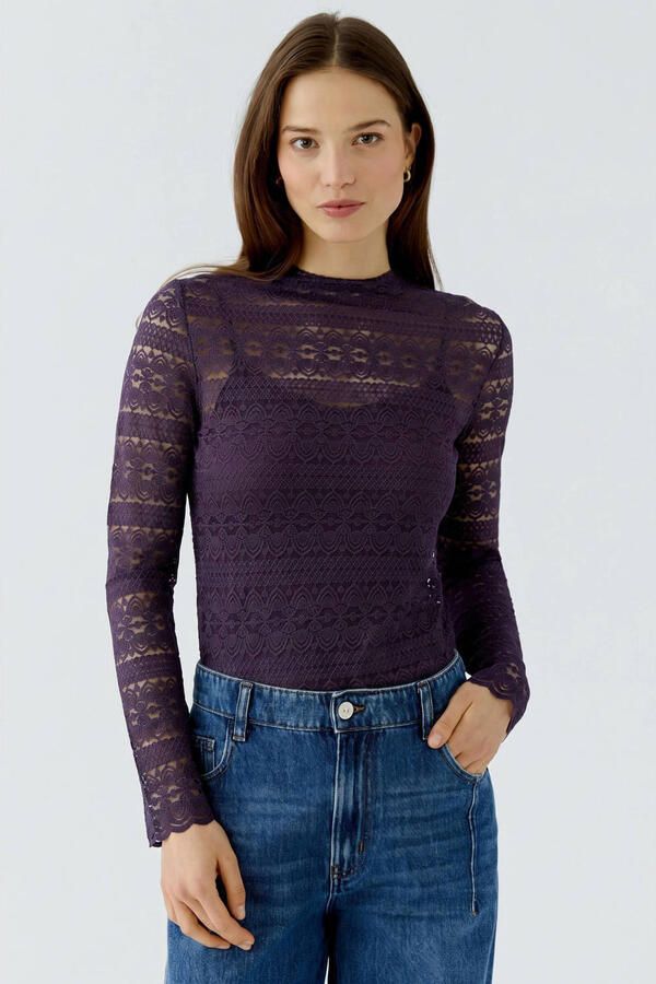 OUI kanten top donkerblauw