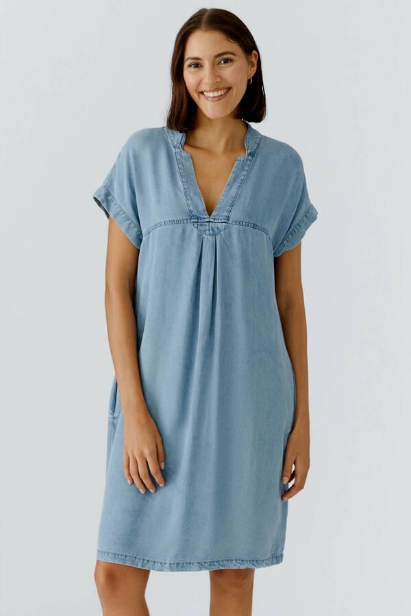 Oui Knie-lange denimjurk met tuniekkraag