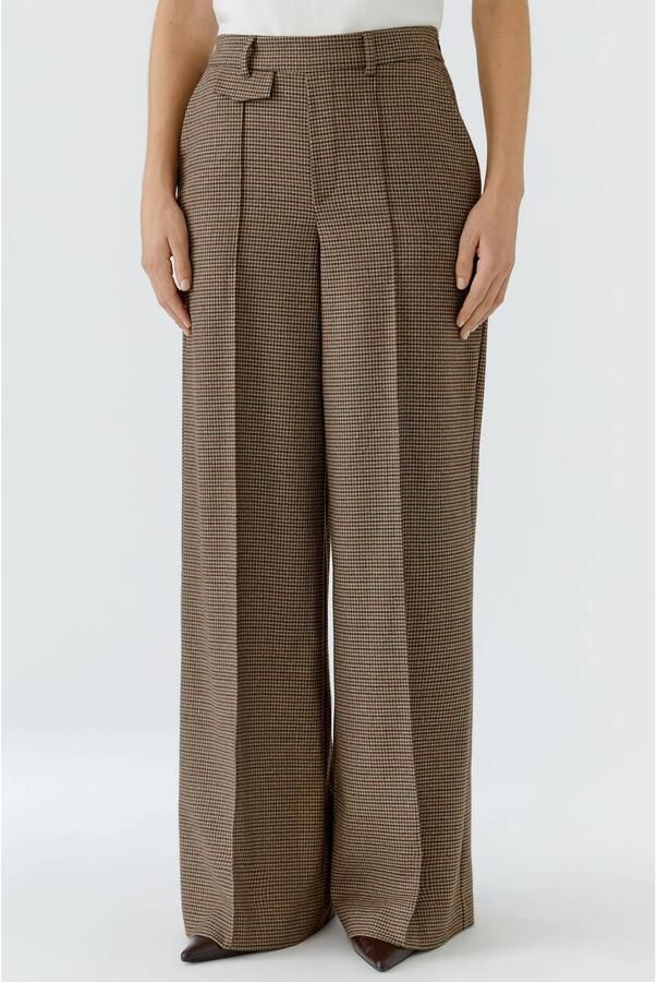 OUI straight leg geruite broek bruin