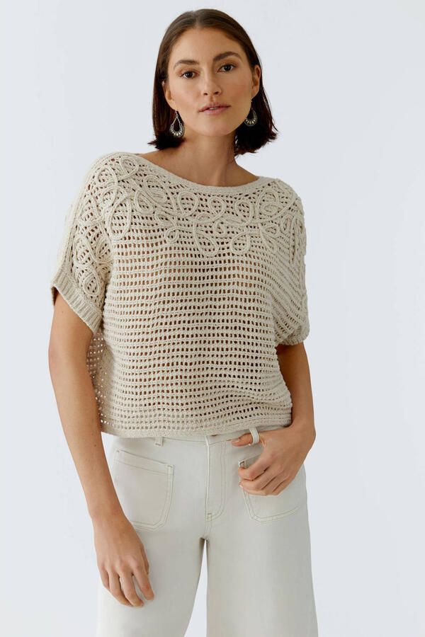 Oui Gebreide pullover met boothals en 1 2-mouwen