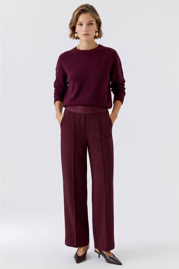 OUI wide leg broek donkerrood