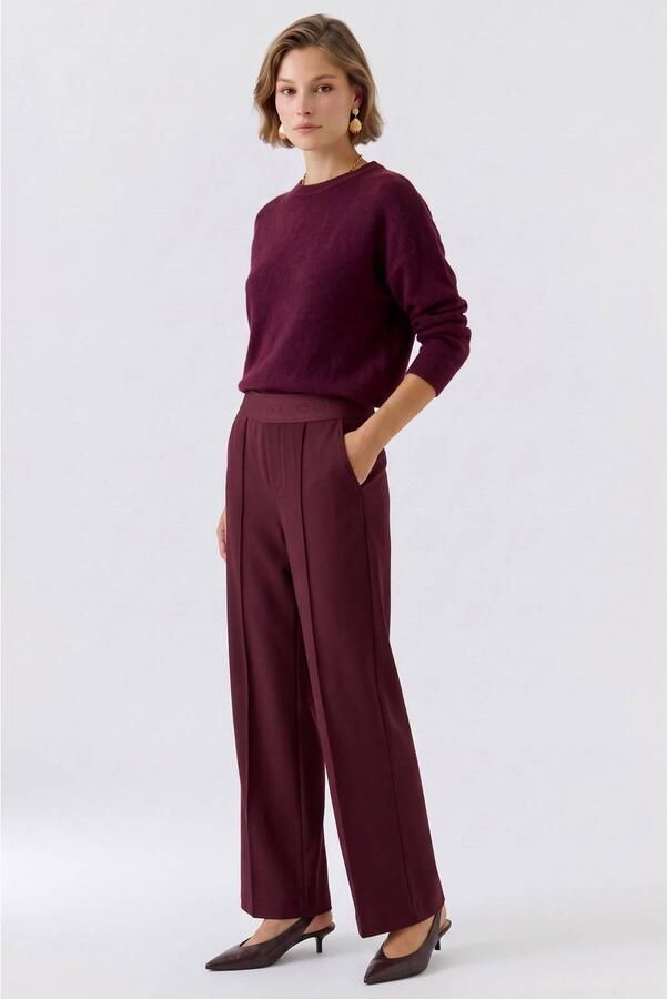 OUI wide leg broek donkerrood - Foto 3