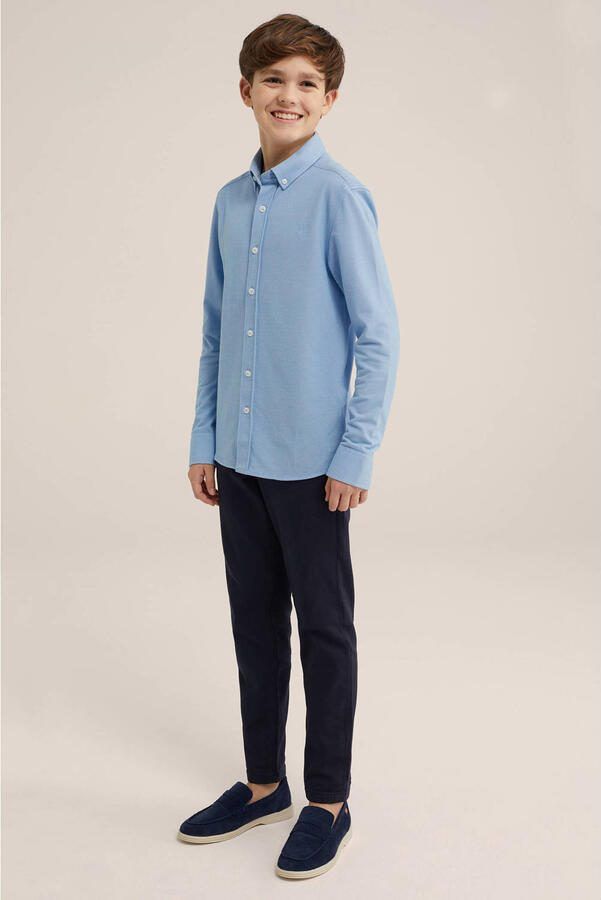 WE Fashion overhemd blauw Jongens Katoen Klassieke kraag Effen 122 128