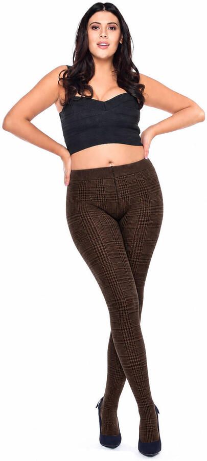 Pamela Mann geruite panty Prince of Wales 50 denier donkerbruin