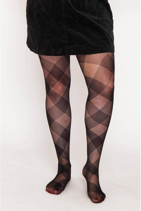 Pamela Mann Plus Size panty met all-over ruitprint 30 denier zwart