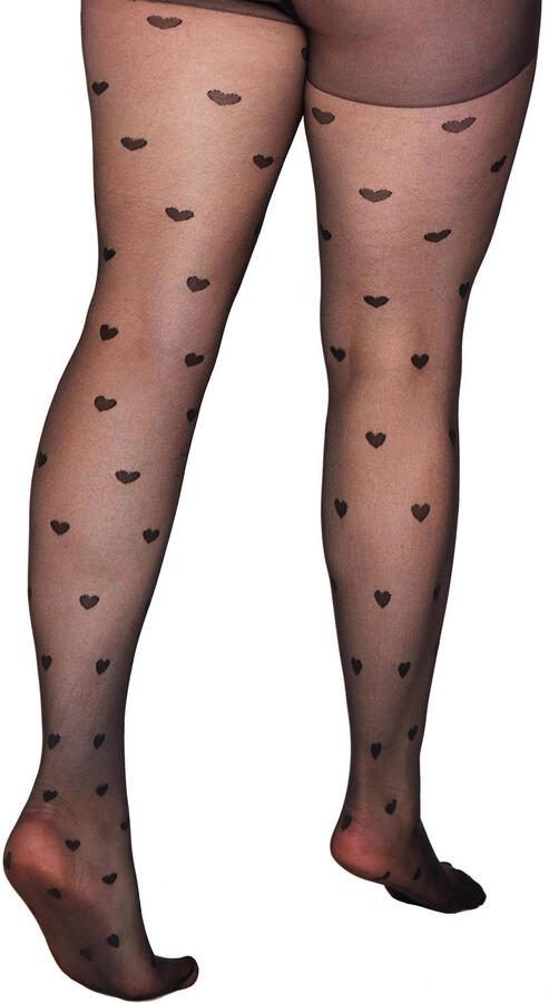 Pamela Mann Plus Size panty met hartjesprint 30 denier zwart