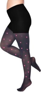 Pamela Mann Plus Size panty Glitter Heart 50 denier zwart roze