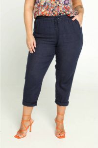 Paprika linnen cropped slim fit broek donkerblauw