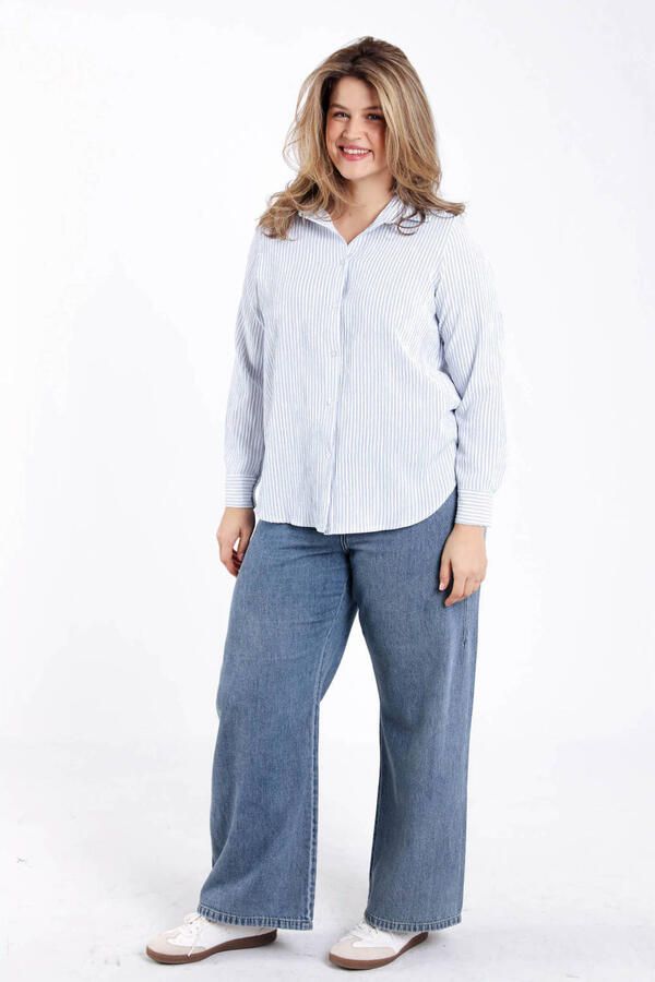 Paprika blouse met krijtstreep lichtblauw - Foto 2