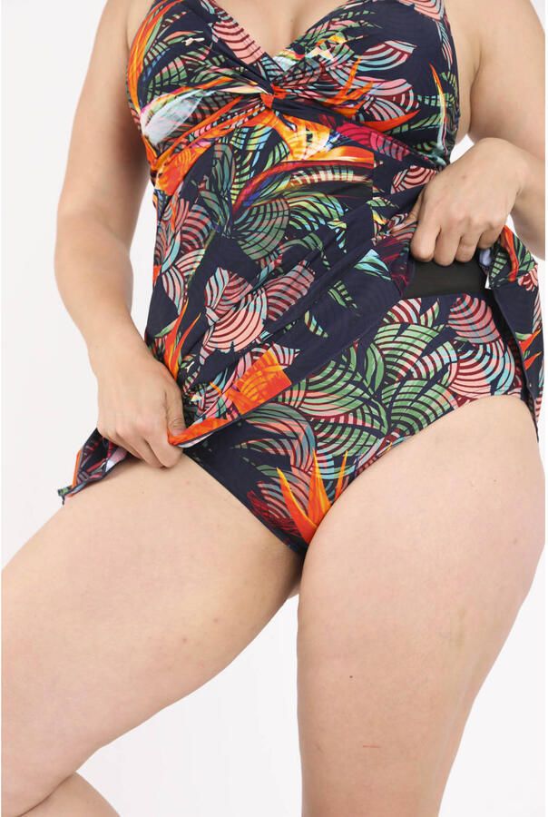 Paprika corrigerend badpak met voorgevormde cups Plus Size donkerblauw meerkleurig
