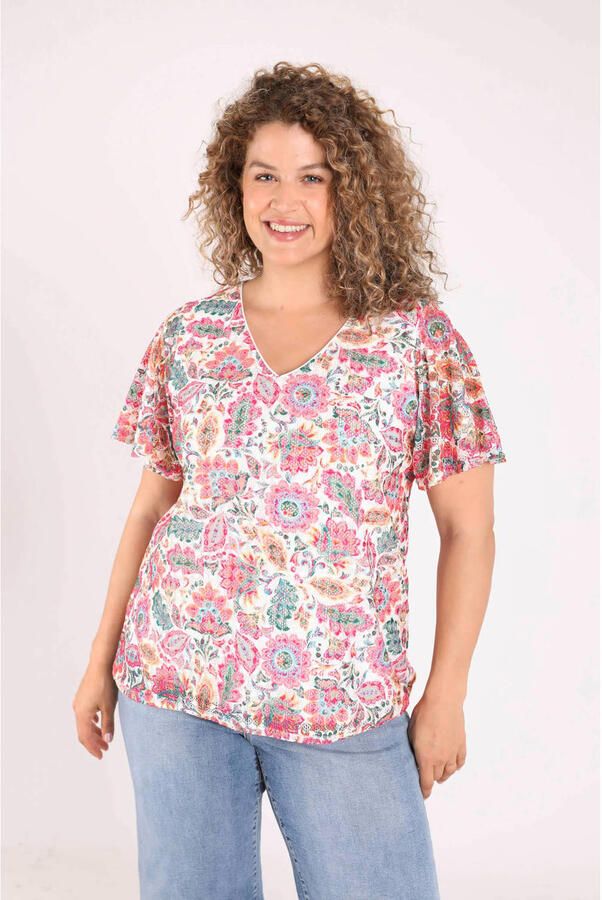 Paprika gebloemde broderie top Plus Size meerkleurig
