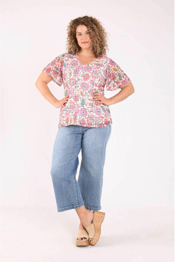 Paprika gebloemde broderie top Plus Size meerkleurig - Foto 2