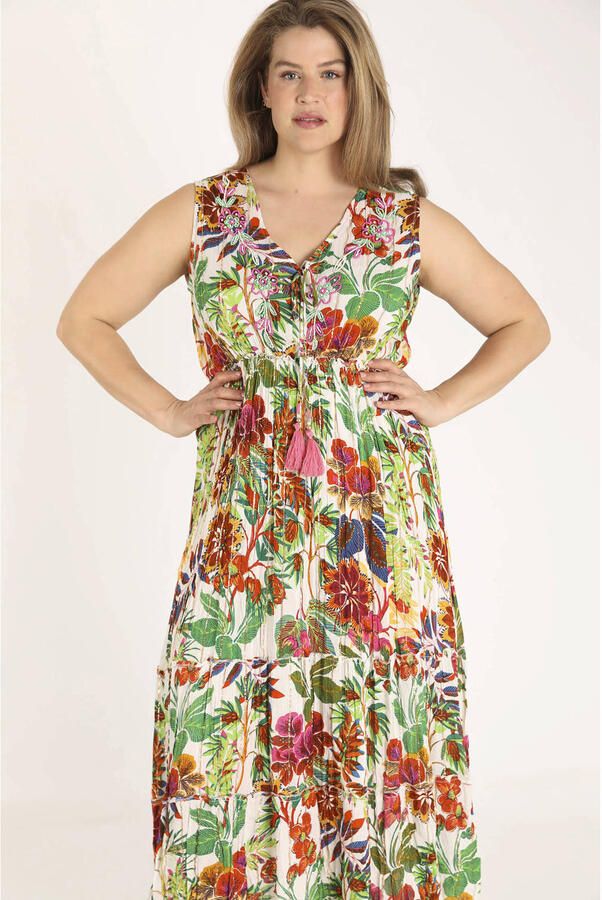 Paprika gebloemde maxi jurk multi