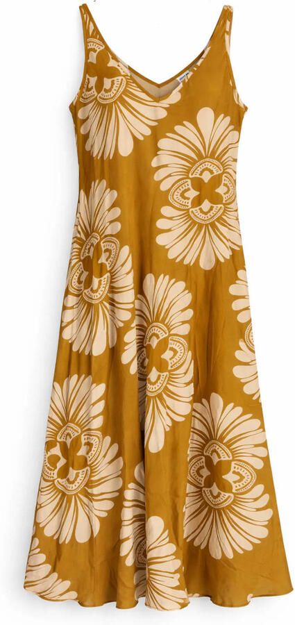Paprika gebloemde midi jurk Plus Size oker