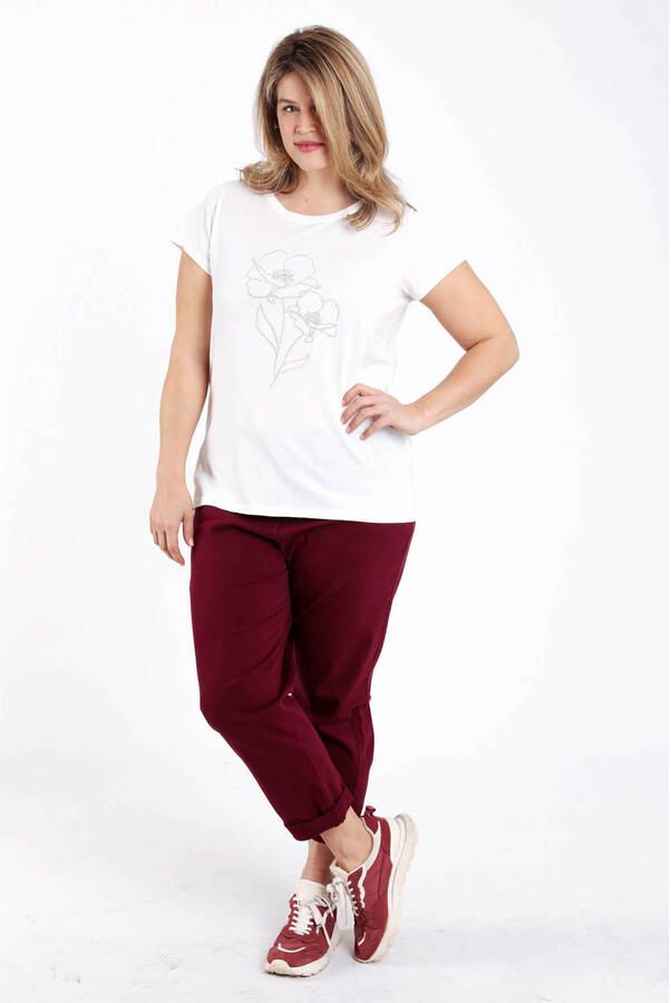 Paprika gebloemde T-shirt ecru met pailletten - Foto 2
