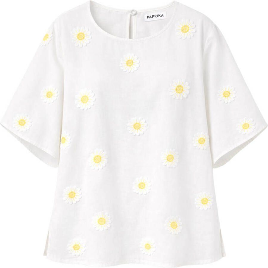 Paprika gebloemde top Plus Size ecru