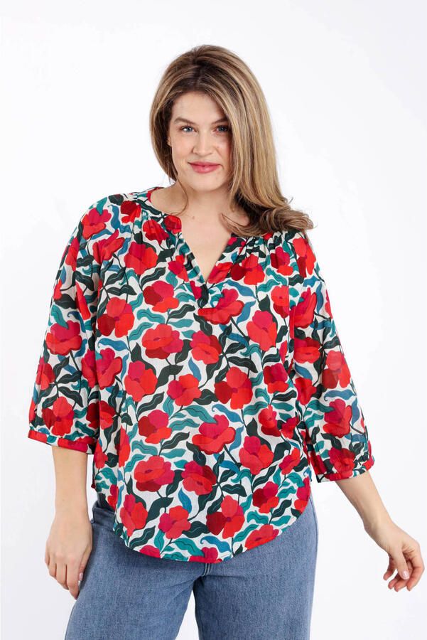 Paprika gebloemde top rood