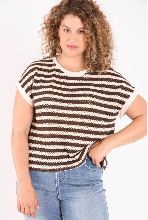 Paprika gebreide gestreepte trui Plus Size bruin - Foto 2