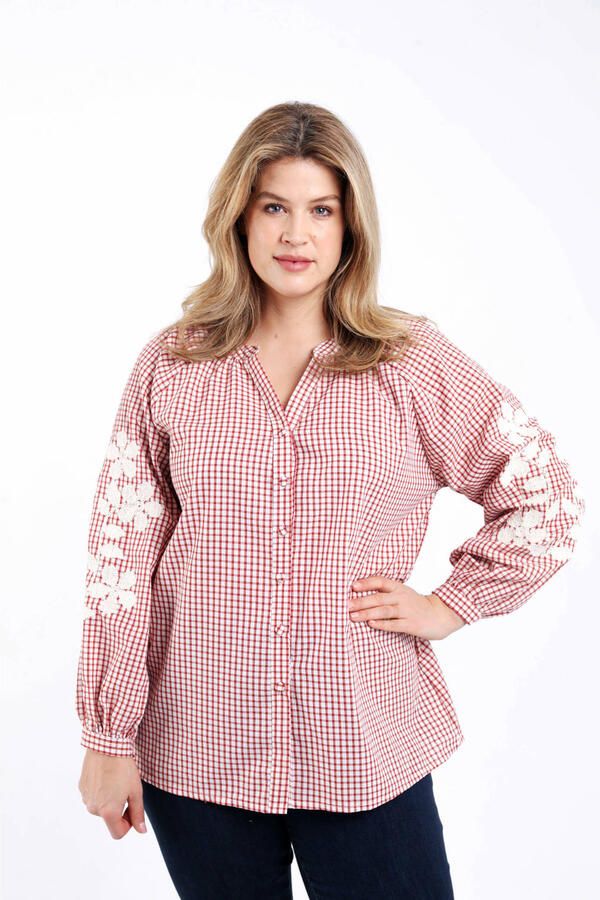 Paprika geruit blouse donkerrood - Foto 2