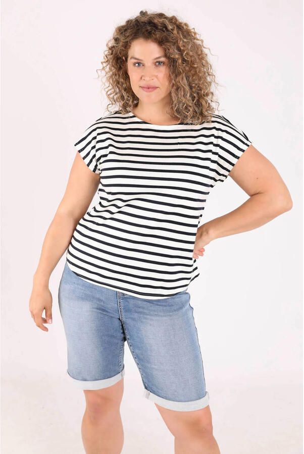 Paprika gestreept T-shirt Plus Size marineblauw