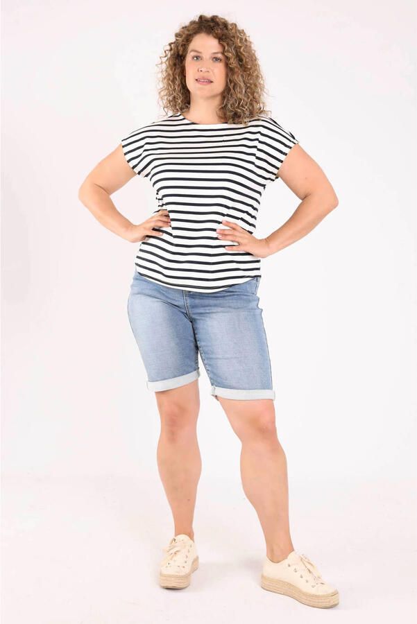 Paprika gestreept T-shirt Plus Size marineblauw - Foto 2