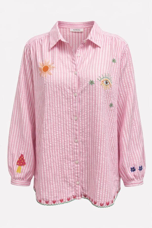 Paprika gestreepte blouse met borduursels Plus Size roze