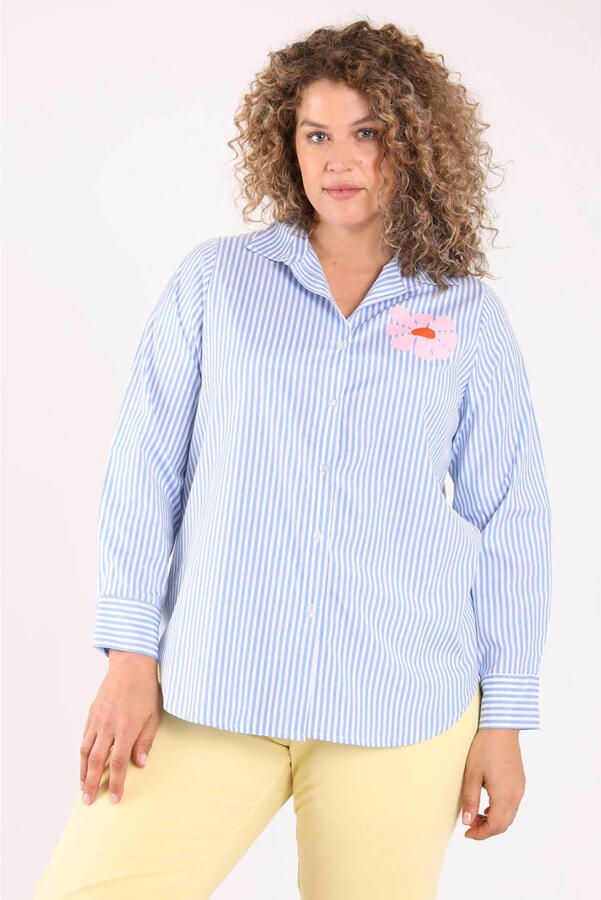 Paprika gestreepte blouse Plus Size met backprint blauw