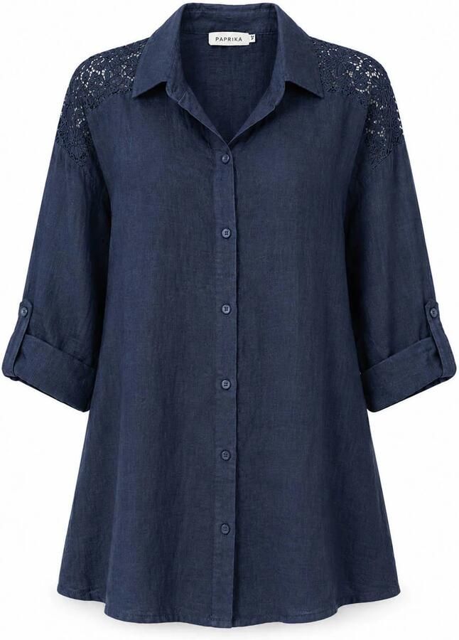 Paprika linnen blouse Plus Size marineblauw