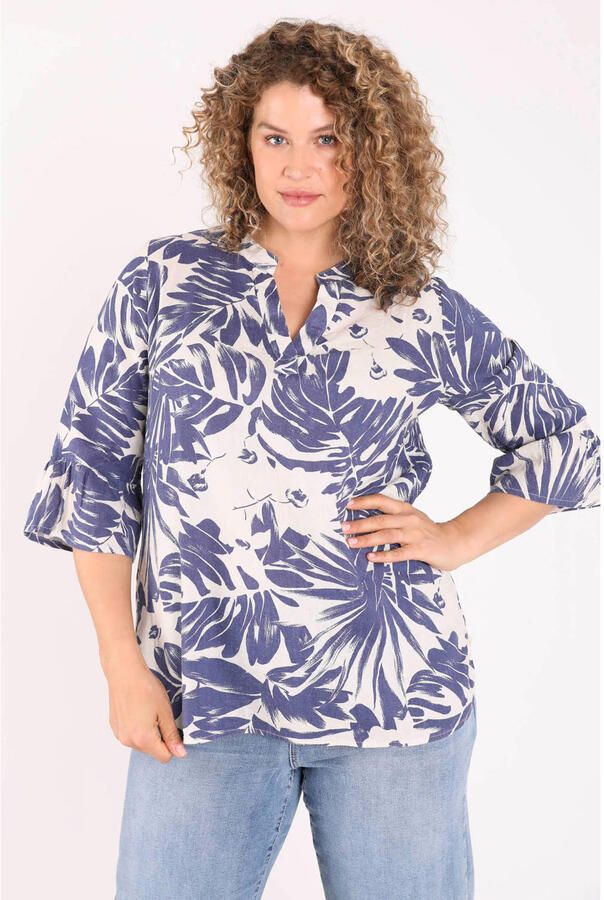 Paprika linnen top Plus Size met print marineblauw