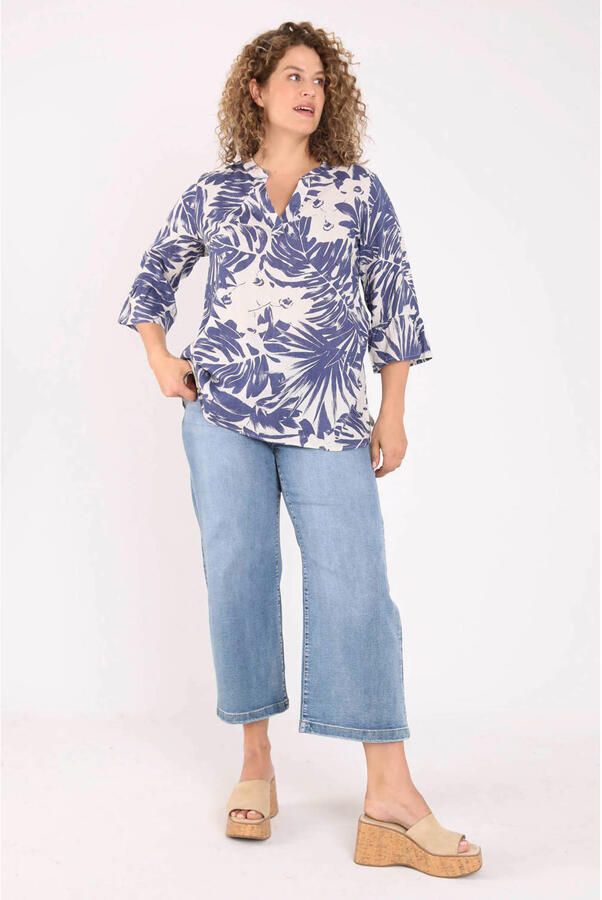 Paprika linnen top Plus Size met print marineblauw - Foto 3