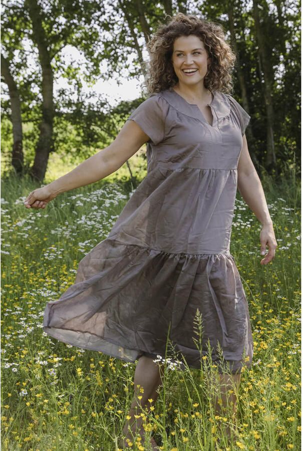 Paprika midi jurk met ruches Plus Size bruin - Foto 2