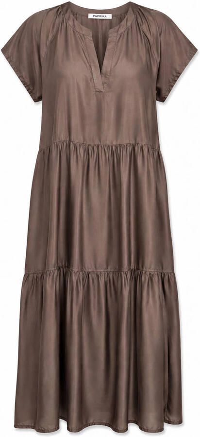 Paprika midi jurk met ruches Plus Size bruin
