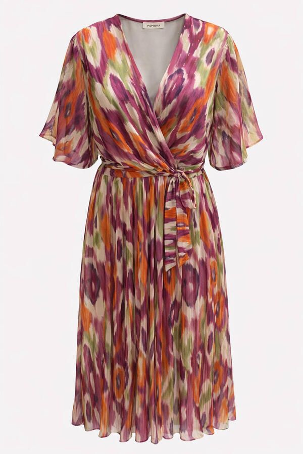 Paprika midi zomerjurk Plus Size met ceintuur en print meerkleurig