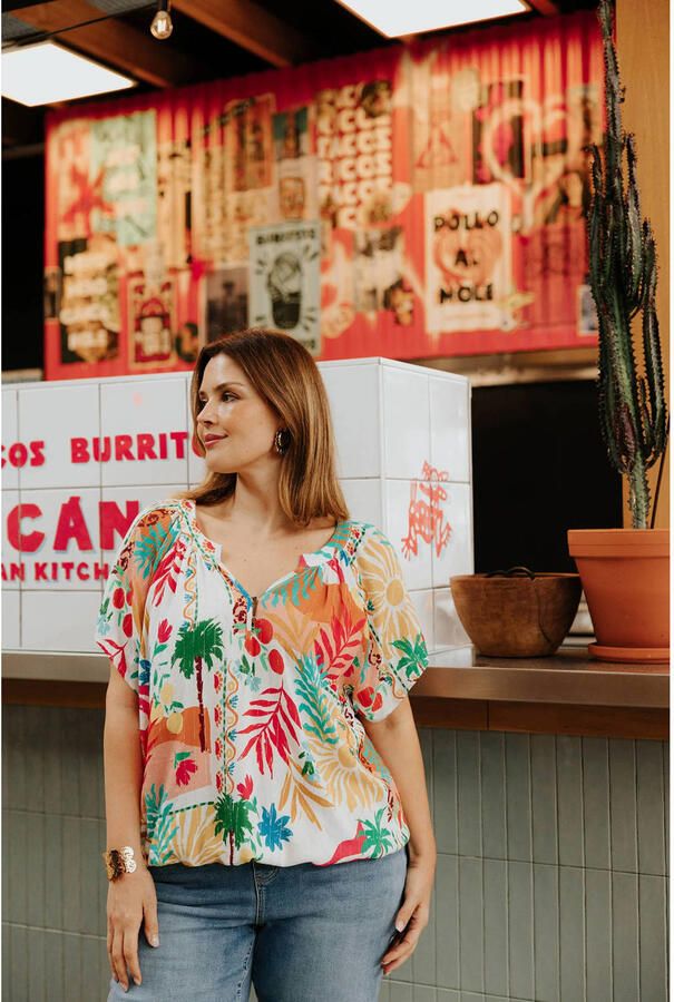 Paprika top Plus Size met lurex en print meerkleurig - Foto 3