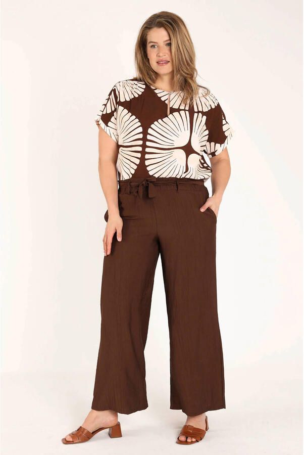 Paprika top Plus Size met print bruin