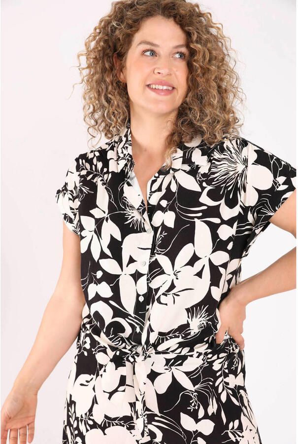 Paprika viscose blouse met print Plus Size zwart