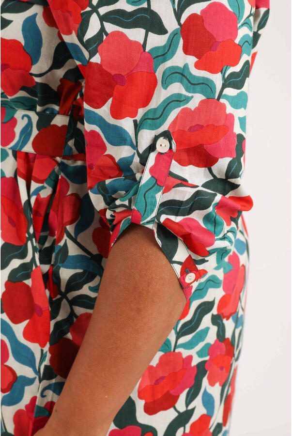 Paprika viscose gebloemde blousejurk met ceintuur Plus Size rood - Foto 2