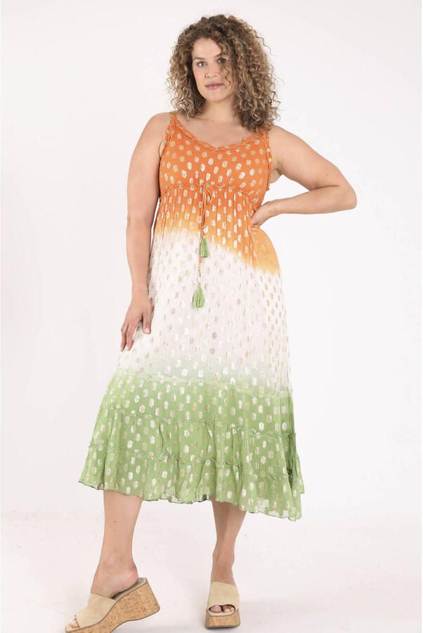 Paprika viscose midi jurk met print Plus Size meerkleurig - Foto 3