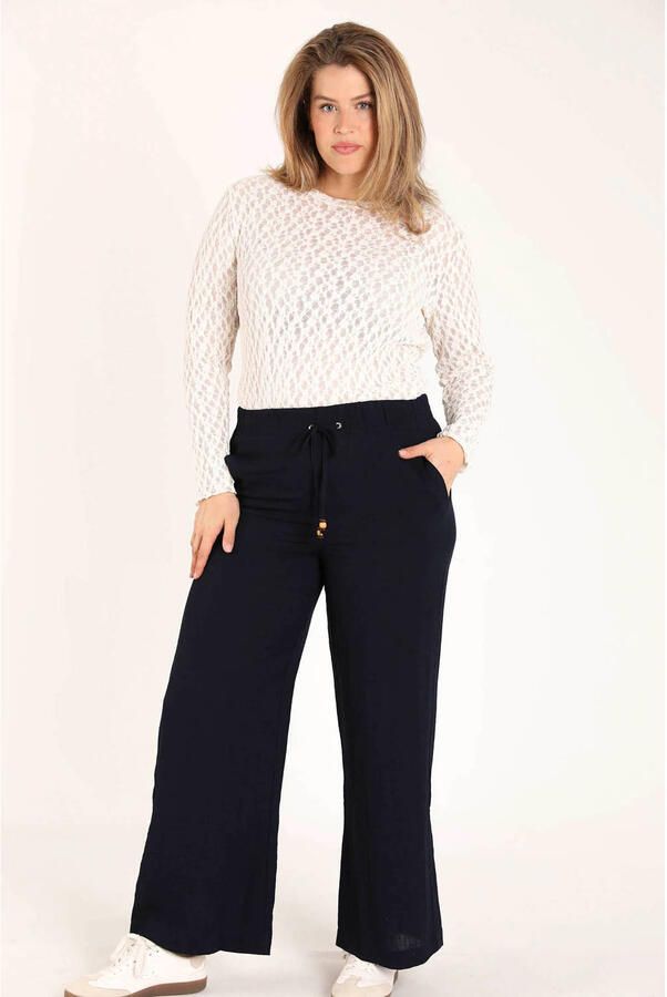 Paprika viscose wide leg broek Plus Size marineblauw