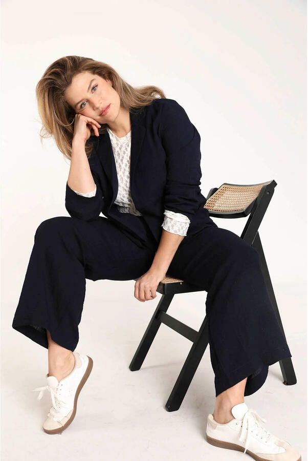 Paprika viscose wide leg broek Plus Size marineblauw - Foto 2