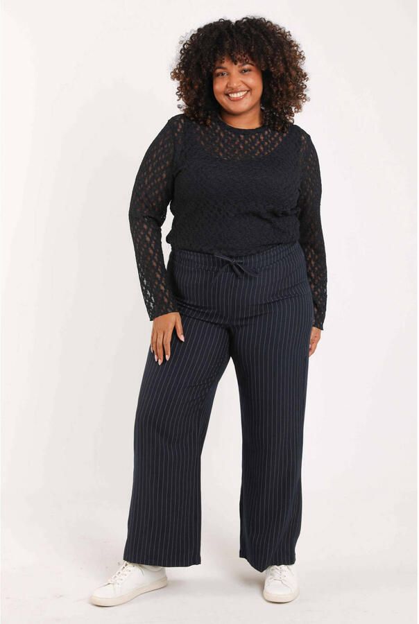Paprika wide leg regular waist broek met krijtstreep blauw