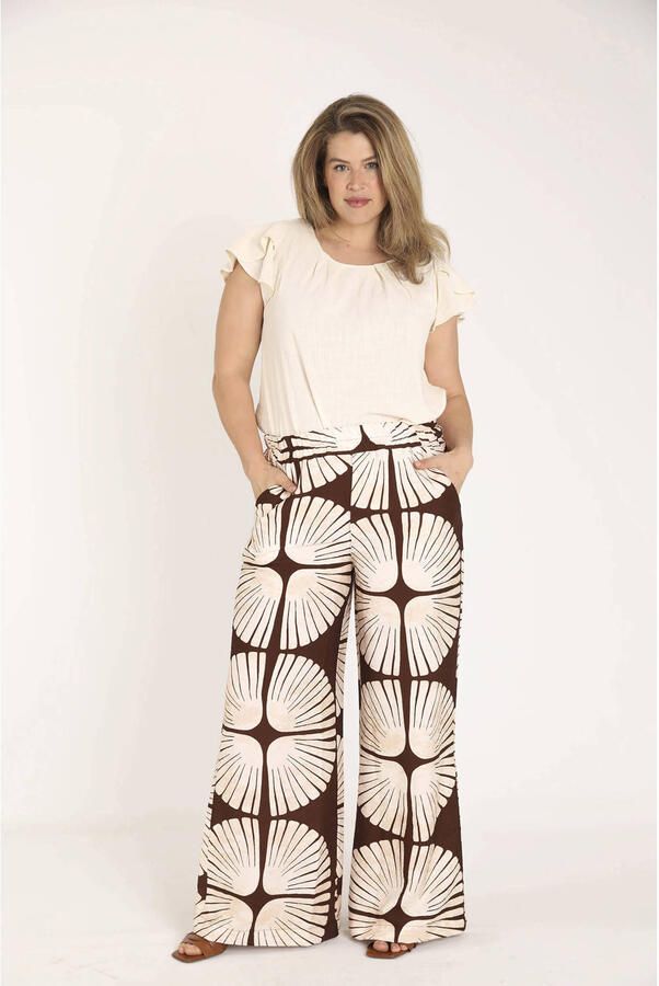 Paprika wide leg regular waist casual broek bruin