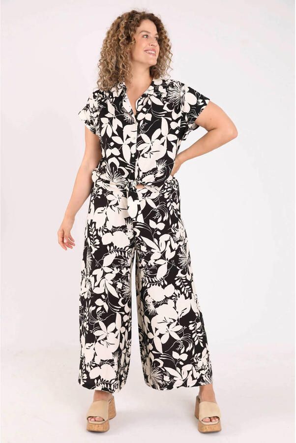 Paprika wide leg viscose broek met print Plus Size zwart - Foto 3