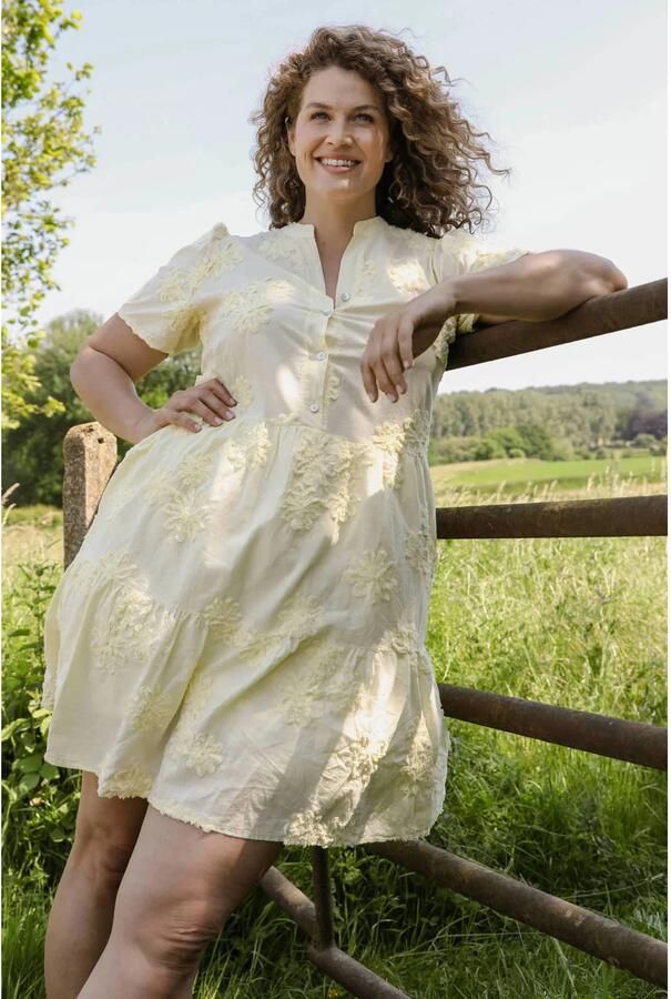 Paprika zomer blousejurk Plus Size met borduursels geel