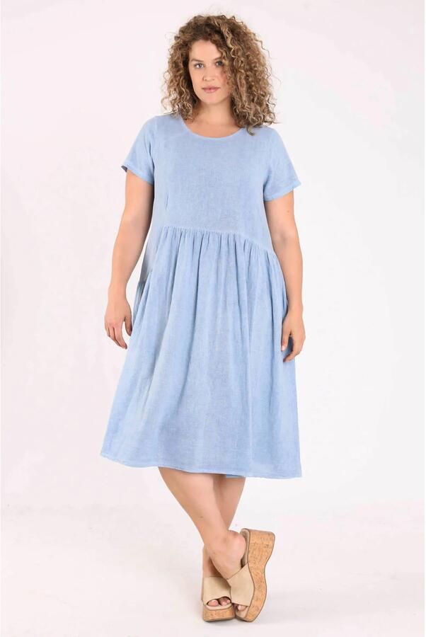 Paprika zomerjurk met ruches Plus Size mediumblauw