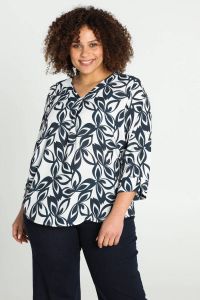 Paprika top met all over print wit donkerblauw