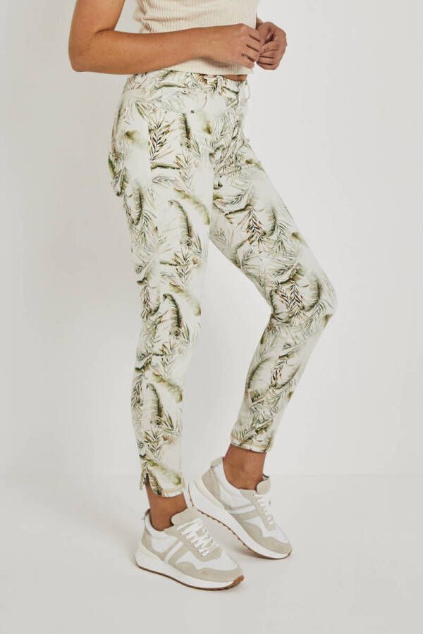 Para Mi high waist skinny jeans Celine (Split) met bladprint groen wit