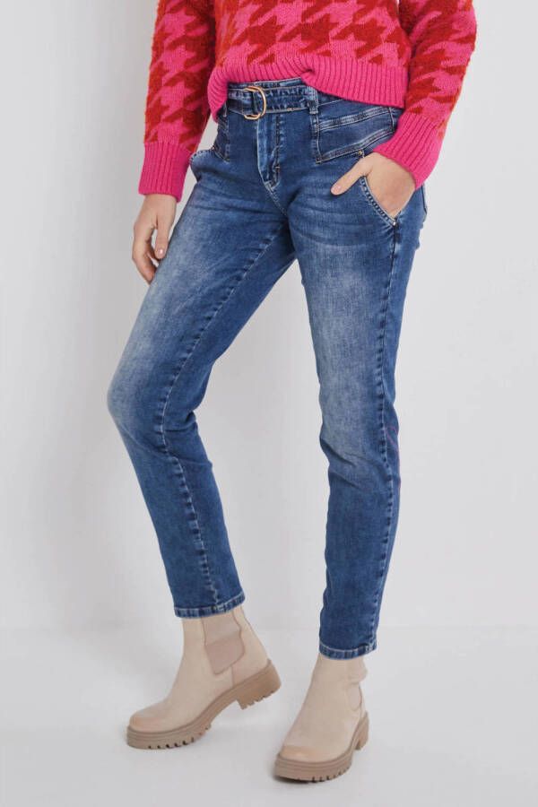 Para Mi high waist tapered fit jeans Bowie (Belt) Daily Denims medium blue denim