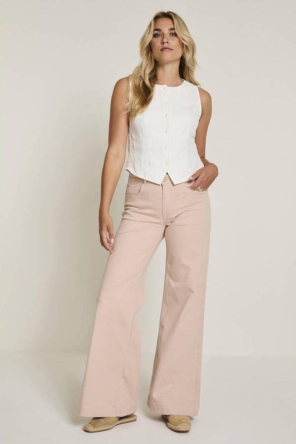 Para Mi denim high waist flared broek lichtroze