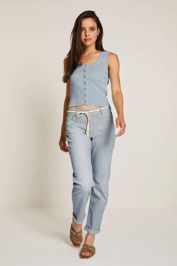 Para Mi denim high waist gestreepte broek lichtblauw